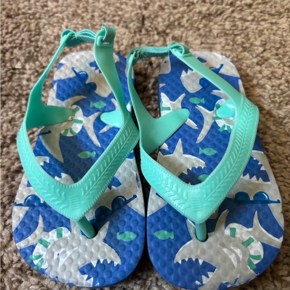 Kids Aqua Blue Shark Flip Flops